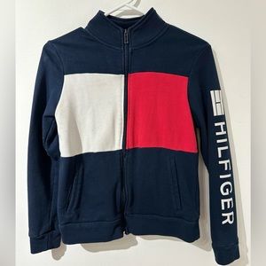Tommy Hilfiger Zip Up Sweater with Logo on Sleeve